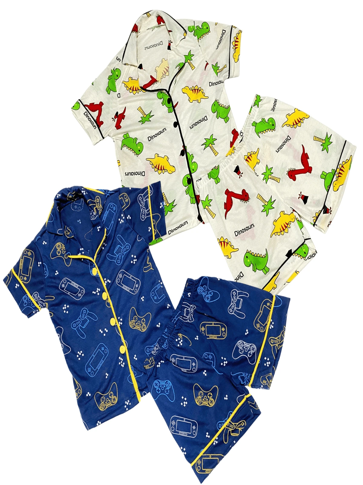Kit 2 Children's Pajamas For American Boys Toddler Baby Blouse And Shorts With Buttons Summer Short With Collar Various Prints Comfortable Mesh For Sleeping Sizes 2 To 10 - 卡其色 - 查看 1