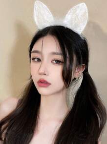 1件女士性感蕾丝毛绒兔耳朵发箍，适合节日、派对、角色扮演、日常cosplay及其他场合，包括情人节、女巫主题，发箍，发圈发箍，黑色发饰头饰 - 黑色 - 查看 16