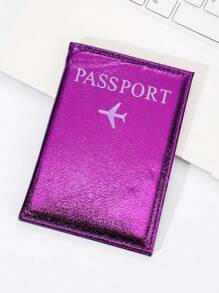 1pc Passport Cover, PU Material Glitter Litchi Pattern Letter Design Passport Holder For Couple Outdoor Travel Flight