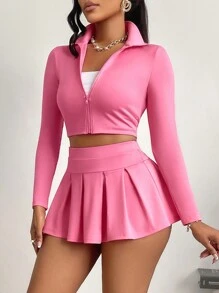 AIJ Amarilo 女士性感两件套，正品性感炸弹风修身上衣搭配甜美裙裤，适合运动、日常生活、网球等场合，秋冬季