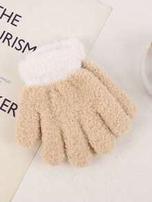 1 Cặp Găng tay năm ngón bằng vải nhung dày ấm áp tối giản màu trơn cho bé gái (1-3 tuổi), Mùa thu/đông - Nhiều màu - Xem 3