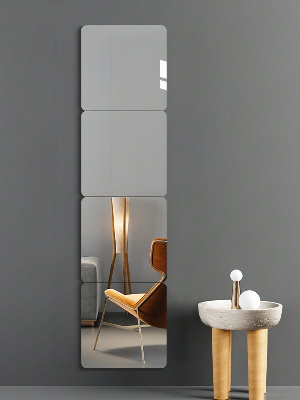 Juego de 4 espejos acrílicos de pared de 30 cm de largo con esquinas redondas, autoadhesivos, para colgar detrás de puertas, armarios, sin necesidad de perforar, mejor regalo