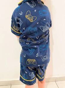 Kit 2 Children's Pajamas For American Boys Toddler Baby Blouse And Shorts With Buttons Summer Short With Collar Various Prints Comfortable Mesh For Sleeping Sizes 2 To 10 - Navy Blue - View 5