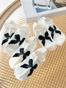 5 双女士隐形袜子，蝴蝶结个性流行短袜，白色袜子 - 白色 - 查看 7