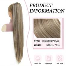 Drawstring Ponytail Extension,30inch Long Straight Synthetic Ponytail Extension 2 Clips Hairpiece For Women Daily Use - Light Brown with Blonde Highlights - View 2