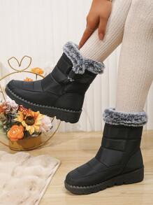 Botas de neve femininas, forradas, impermeáveis e antiderrapantes, na moda, quentes para o inverno - Preto - Ver 1