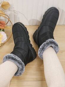 Botas de neve femininas, forradas, impermeáveis e antiderrapantes, na moda, quentes para o inverno - Preto - Ver 3
