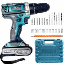 21V Max Cordless Lithium Impact Drill And Driver Kit - Bushing Tools For Home Improvement, High-Torque 25-Speed Adjustable Brushless Powerhouse With 2 Batteries, Charger, And Tool Bag For Effortless Repair Tasks - 藍色 - 查看 9