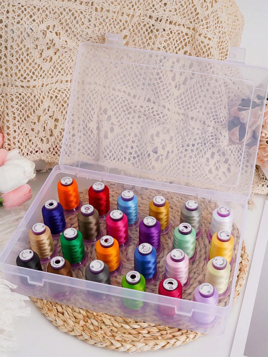 24 色家用缝纫机绣花线 550 码 X 24 轴缝纫线带塑料储物盒，圣诞节/节日礼物 - 彩色 - 查看 1