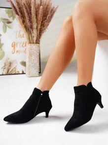 2024 新款冬季女士保暖内衬粗跟踝靴，尖头细跟细高跟靴，2024 秋冬新款靴子细高跟踝靴百搭保暖内衬切尔西靴 - 黑色 - 查看 3
