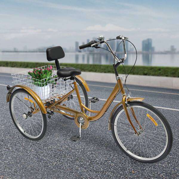 Tricycle pour adultes, tricycle 24 pouces avec panier, vélo à 3 roues pour adultes, tricycle adulte, tricycle à 3 roues sans lumière, cadeaux pour la famille