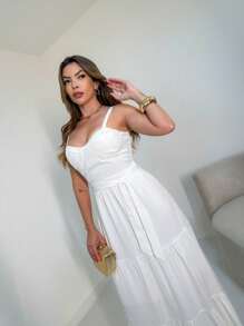 Women's Long Dress With Plain Cup Summer Fashion YOUR PERFECT LOOK FOR ALL OCCASIONS/ML05065 - trắng - Xem 4