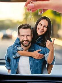 1 pezzo Accessorio per auto in acrilico personalizzato con forma asimmetrica, foto personalizzate di famiglia, accessori per vacanze - regali personalizzati per coppie - regali personalizzati per anniversario di matrimonio, festa della mamma, festa del papà, stagione di laurea, Natale, Ringraziamento, Capodanno - Regali personalizzati di stile moderno - Bianco - Visualizzare 2