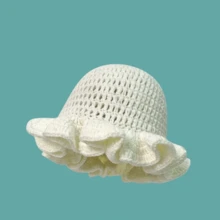 1 件时尚休闲手工钩针纯色荷叶边针织帽，适合女士日常通勤、节日派对穿着 - 彩色 - 查看 15