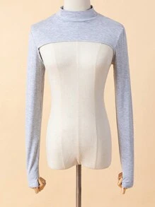 1 Stück Damen einfarbiger elastischer Spandex Rollkragen Raglanarm Bolero Schalkragen Fake Jacke Top, Langarm, vielseitige Farben, Herbst/Winter
