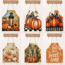 1 件装丰收节南瓜家居 3D 图案亚麻围裙，适合家庭烹饪、厨房穿着和烹饪爱好者 - 彩色 - 查看 9