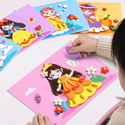 1 Set Of 6pcs Kids Handmade 3D Sticker Art DIY Craft Kit, Children Educational Intelligence Developmental Toys, Wooden Puzzle Games For Boys And Girls, Preschool Supplies, Small Gift/Prize