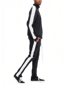 Homme Mens 2 Pc Light Weight Side Stripe Two Piece Co-Ord Track Jacket And Track Pant Set Ankle Zipper - 黑白 - 查看 3