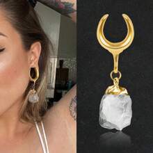 2PCS Stainless Steel Saddle Hangers Natural Stone Drop Ear Plugs Tunnels Plug Ear Gauges Stretching Ear Weight Body Piercing Jewelry - Natural Stone - View 8