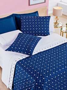 3-Piece King/Queen/Double/Single Bedspread In 200 Thread Count Percale Fabric And Quilted - Petit Poá - 藏蓝色 - 查看 3