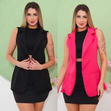 Kit 2 Women's Long Tailored Vest, Elegant, Chic, Top - Đen và Hồng - Xem 2