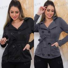 Kit 2 Button Sweatshirt Jacket With Bow Warm Winter Overcoat - Đen và Xám - Xem 2