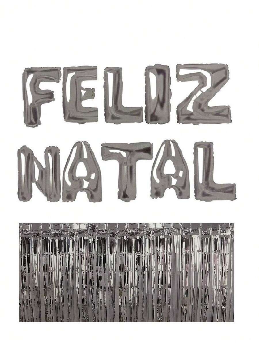 套件包含 11 件金属气球字母圣诞快乐 + 银色金属窗帘派对装饰品，万圣节，万圣节装饰 - 銀色 - 查看 1