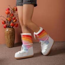 2025 New Winter Rainbow 7-Color Anti-Slip Warm Snow Boots - White - View 3