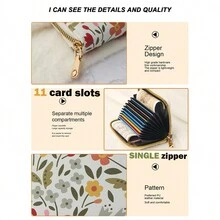 花卉图案女式拉链钱包，轻巧的信用卡夹，具有防 RFID 屏蔽功能，可多层存储现金、卡片、身份证和硬币，是生日、圣诞节、周年纪念、办公室、老师、妈妈的可爱实用礼物 - 彩色 - 查看 4