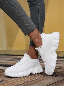 Zapatillas deportivas nuevas de moda para mujer en color amarillo brillante con cordones y plataforma alta, ligeras, transpirables, antideslizantes, para uso casual al aire libre para adolescentes - Blanco - Ver 10