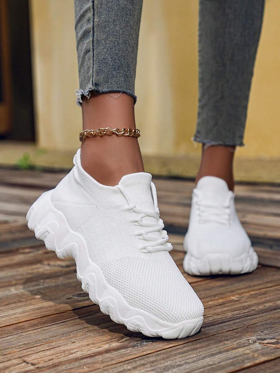 Zapatillas deportivas nuevas de moda para mujer en color amarillo brillante con cordones y plataforma alta, ligeras, transpirables, antideslizantes, para uso casual al aire libre para adolescentes