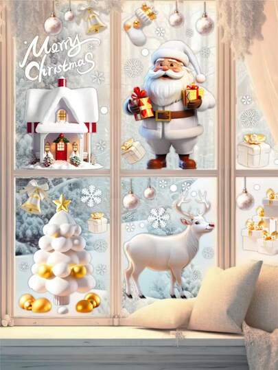 113 pezzi/4 fogli Adesivi statici 3D per finestre, 2 fogli casuali biadesivi, Adesivi in vetro con fiocchi di neve bianchi, Decorazioni riutilizzabili di Babbo Natale, pupazzo di neve, fiocchi di neve, cervi per casa, negozio, festa di Natale, facili da applicare e rimuovere, Adesivi per finestre con decalcomanie biadesive, Adesivi, Decorazioni murali, Decalcomanie in vinile per decorazioni domestiche, Articoli per decorazioni primaverili per rinnovare la tua casa, Adesivi per decorazioni Rama