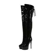 Sexy Pole Dance Over The Knee Boots For Women, Slim High Heels With Back Zipper, Size 48 Plus Boots - Black - View 1