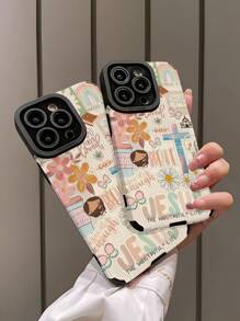 1个雏菊十字架和可爱耶稣图案竖款仿皮防摔防指纹防震手机壳，兼容苹果及其他型号