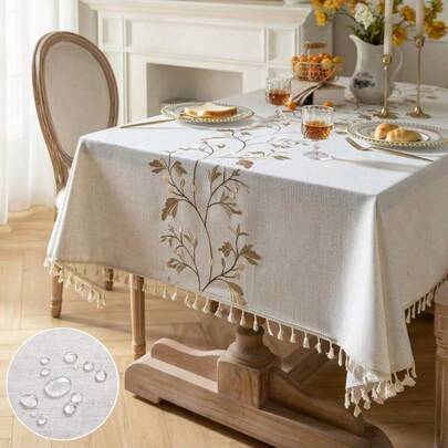 Toalha de mesa retangular com borlas, toalha de mesa de linho antigo à prova de poeira, antirrugas e desbotamento, adequada para decoração de mesa de cozinha, decoração de restaurante, toalha de mesa para festa de festival, casaco de mesa, têxteis para decoração de casa
