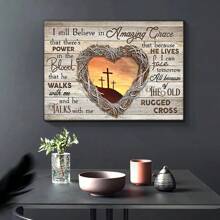 1 幅木制画框帆布画，带有“我仍然相信奇异恩典”耶稣基督圣经诗句壁画，可直接悬挂 - 彩色 - 查看 5