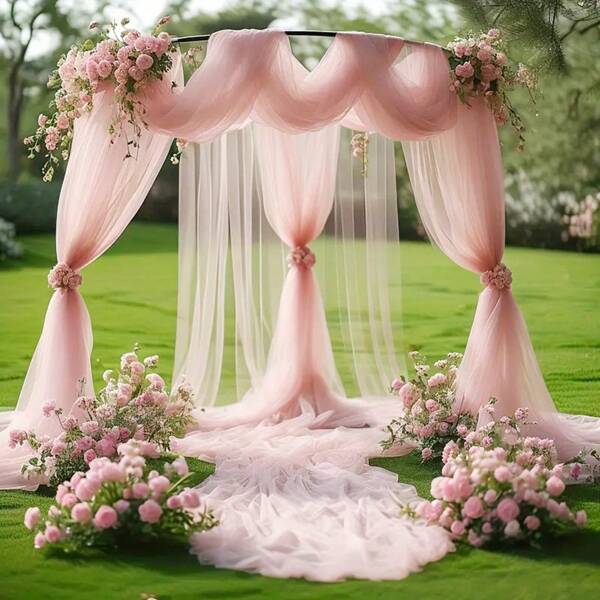 1 pezzo Elegante tenda trasparente rosa, 8 metri Tessuto di chiffon per decorazione arco nuziale, sfondo per feste ed eventi, decorazione parete appesa