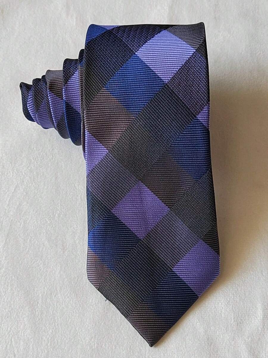 Men's Casual Tie With Colorful Plaid Print - 紫色 - 查看 1