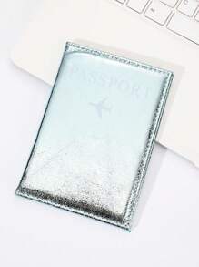 1pc Passport Cover, PU Material Glitter Litchi Pattern Letter Design Passport Holder For Couple Outdoor Travel Flight
