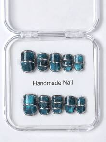Bộ 10 móng tay vuông ngắn thủ công - Chủ đề Cyberpunk Morandii màu mắt mèo gương chuyển màu Thiết kế độc đáo và thời trang dành cho phụ nữ thanh lịch - Nhiều màu - Xem 4