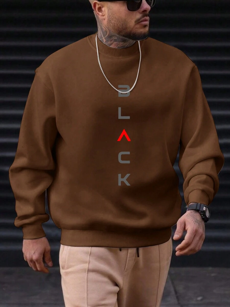 Men's Crew Neck Long Sleeve Pullover Sweatshirt, Suitable For Commuting In Spring, Autumn And Winter - Coffee Brown - View 1