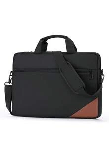 公文包采用涤纶材料制成，采用双层拉链闭合设计和可调节肩带。时尚，容量大，可容纳约 14 英寸的笔记本电脑。适合商务旅行、工作和其他场合有趣的礼物笔记本电脑包圣诞节假期感恩节男士礼物 - 黑色 - 查看 3