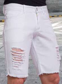 Kit 3 Ripped Bermuda Jeans Shorts Light Color Red White High Quality With Elastane Sport Factory Store - Nhiều màu - Xem 4