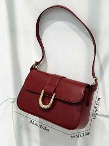 Bolso cuadrado pequeño con hebilla en forma de herradura en tono burdeos vintage, bolso de mano a la moda, bolso de hombro y bandolera
