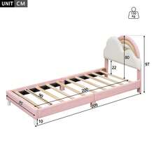 okwish lit enfant okwish 90x200cm, 140x200cm, lit simple, lit d'adolescent, lit rembourré, forme unique, tête de lit nuage arc-en-ciel, sommier à lattes en bois massif, PU, ​​rose (sans matelas)