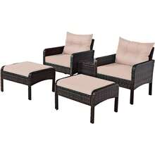 Lifezeal 5 PCS Patio Rattan Wicker Furniture Set Sofa Ottoman Coffee Table Cushioned Yard - 棕色 - 查看 9