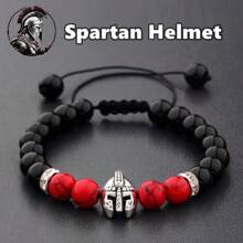 Brazalete de casco de hombre, brazalete espartano, brazalete de gladiador, brazalete de guerrero de piedra natural ajustable macramé
