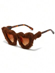 1 pièce Lunettes mode femme cœur peluche, lunettes de fête punk de velours œil de chat Halloween, lunettes de la Saint-Valentin pour été plage vacances, extérieur, voyage