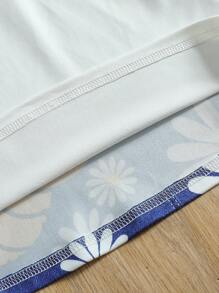 1 件装女婴夏季可爱蜜蜂和花卉印花圆领二合一连体连衣裙 - 白色 - 查看 9