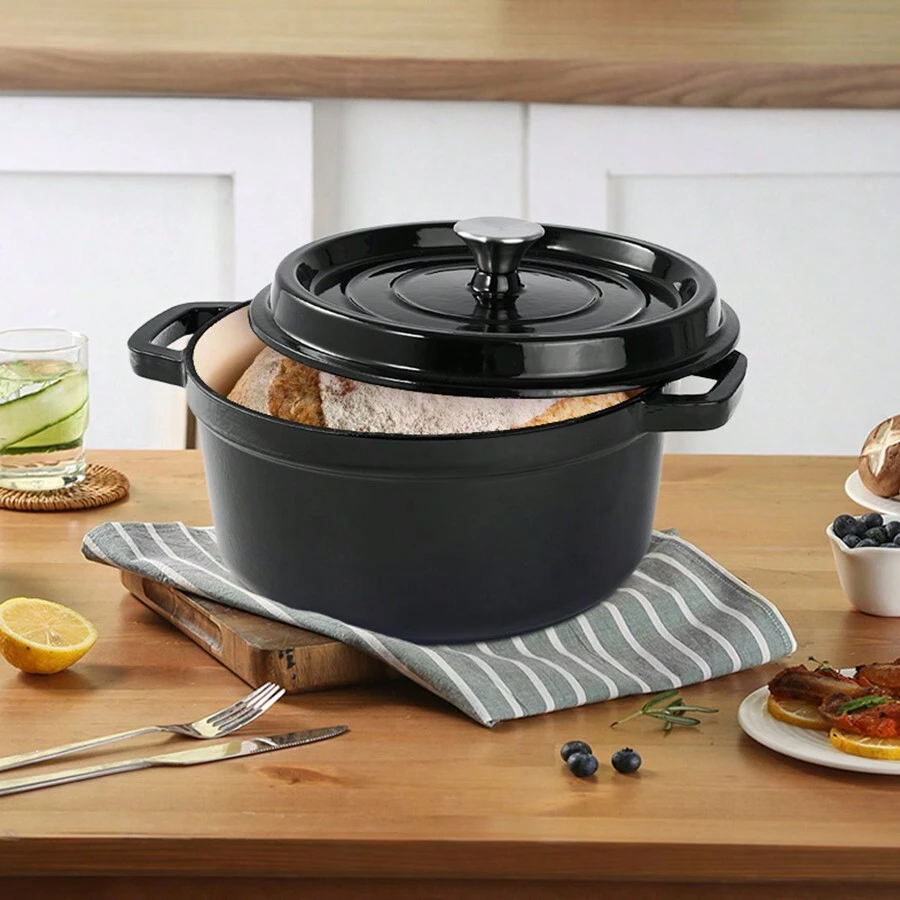 6.5 QT Cast Iron Stockpot, Ceramic Pot With Lid And Double Handles For